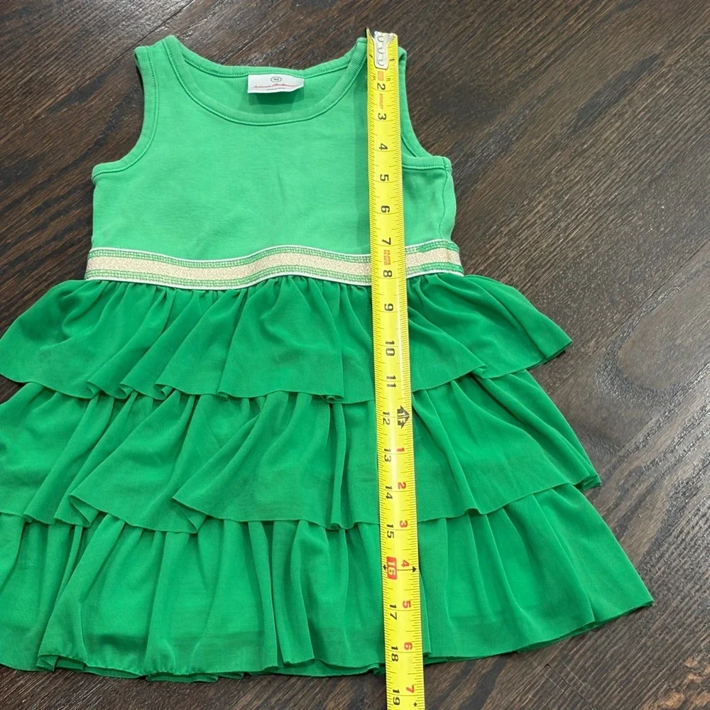Hanna Andersson Ruffle Tiered Dress‎ Kids 90 3T Green Gold Sparkle Waist